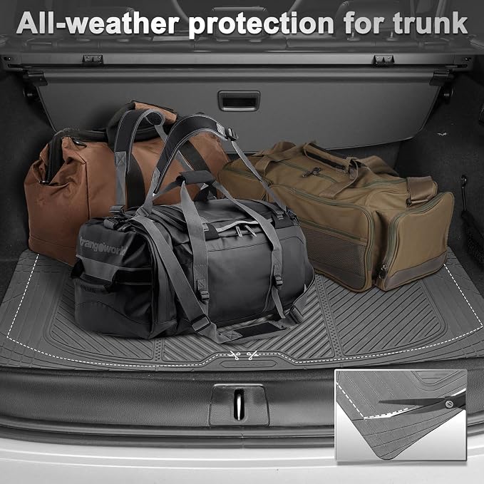 CAR PASS Gray Rubber Floor Mats&Cargo Liner,Waterproof Truck Mats Heavy Duty,All Weather Trim-to-Fit Automotive Mat for Car Truck SUV,Anti-Slip Easy Clean Durable,Full Set 5-Piece,3D Emboss All Grey - Image 4