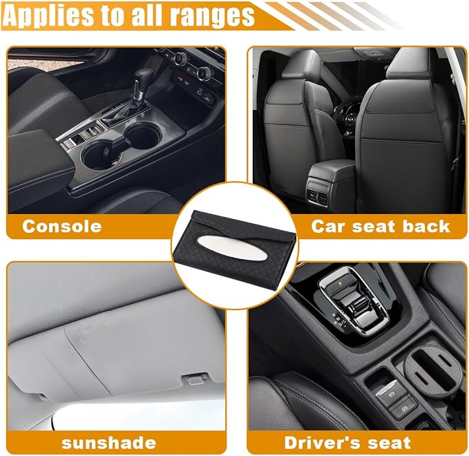 Car Tissue Holder, PU Leather Auto Napkin Holder for Visor & Backseat, Automotive Mask Organizer Case to Keep Vehicle Tidy, Universal Interior Accessories for Sedan Truck SUV (Black) - Image 6