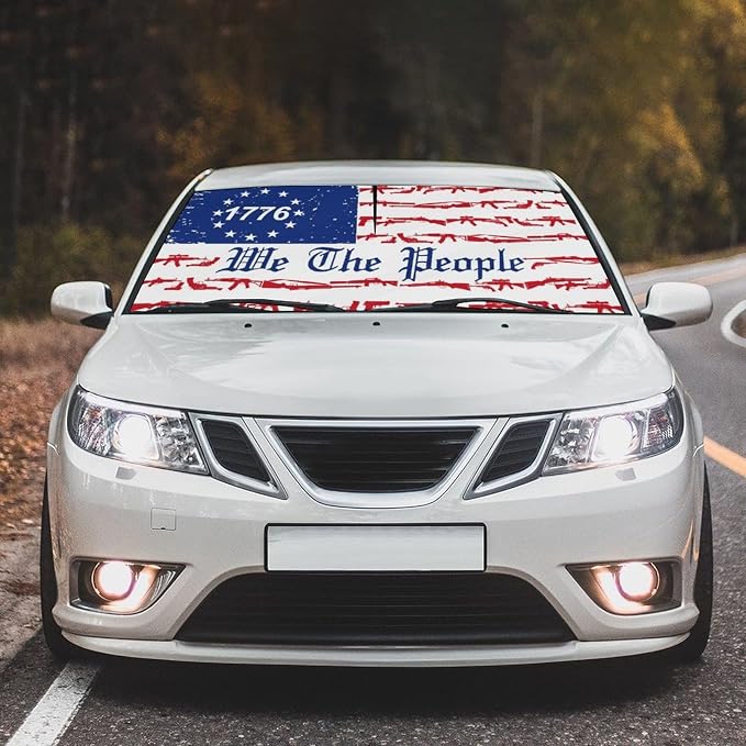 CHILL·TEK Funny Car Windshield Sun Shade Umbrella, American Flag Car Sun Shade Umbrella, Block UV Rays Heat Foldable Windshield Umbrella Sun Visor Protector - Keep Vehicle Cool for Cars SUV - Image 7