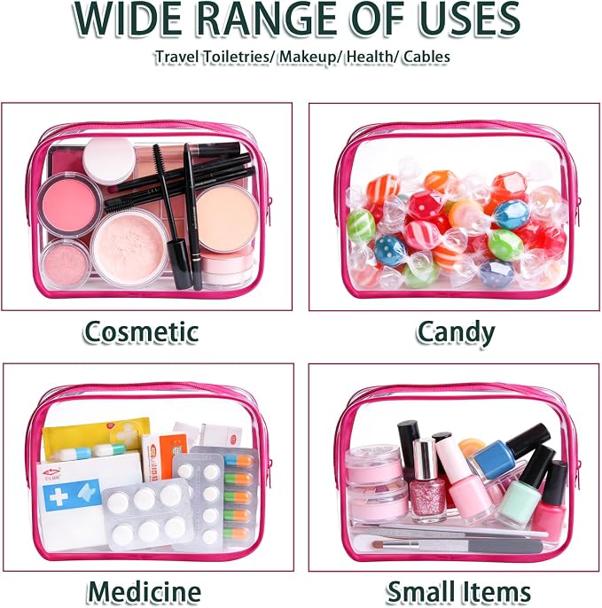 18 Pieces Small Clear Makeup Bags Bulk, TSA Approved Toiletry Bag Clear Cosmetic Pouch with Zipper, Waterproof Vinyl Plastic Organizer Case for for Women Carry-on Travel Essentials (Rose Red) - Image 4