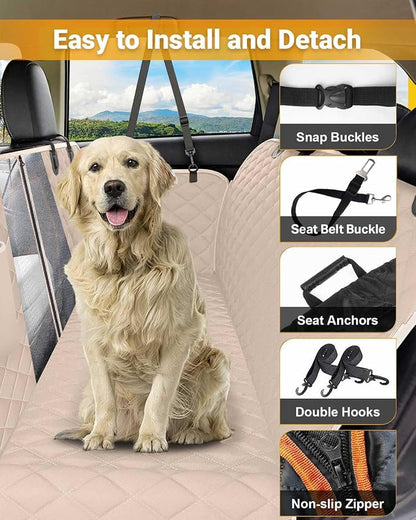 Victoper Dog Car Seat Cover, 600D Heavy Dute Car Seat Cover for Dogs Pets, 100% Waterproof Anti-Scratch Nonslip Dog Hammock for Cars, Seat Covers Protector with Seatbelt for Sedan SUV Truck XL Khaki - Image 2