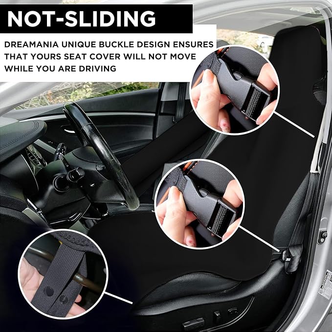 Neoprene Waterproof Car Seat Cover, Black 2pcs, Non-Slip | Car Seat Protector, Sweat-proof, Universal Fit SUV & Truck, Machine Washable, For Gym, Yoga, Pets, Workout, Beach, Swimming - Image 4
