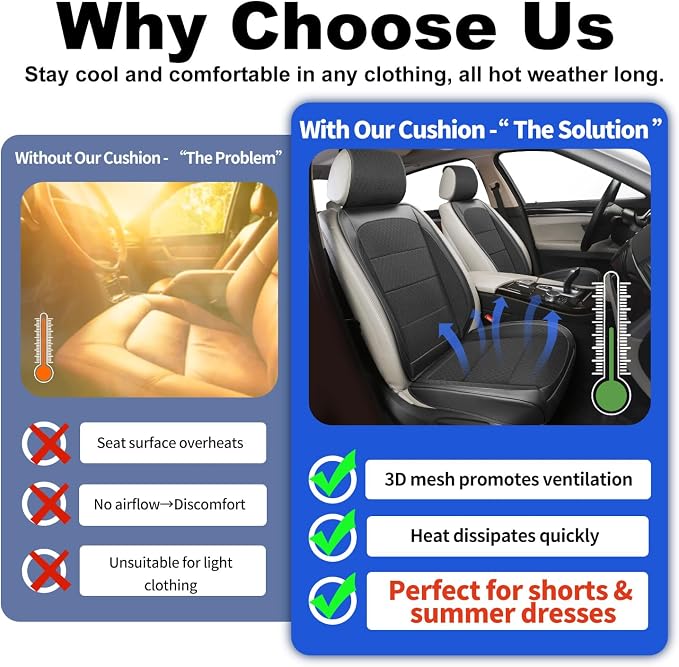 BEITK 2 Pack Black Ventilated Cooling Mesh Car Seat Covers | 3D Air Mesh, PU Leather, Breathable, with Storage pocket, Non-slip, Universal Fit for Car Truck SUV, Easy to Install - Image 4