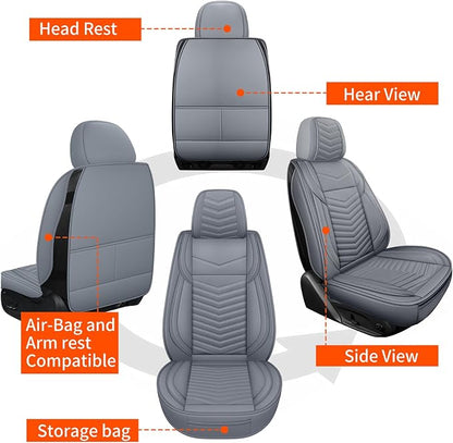 HChengkikz Nappa Leather Car Seat Covers Full Set, Gray Car seat Protector 5 Seats, Waterproof Car Seat Cushion, Universal Automotive Seat Covers Fit for SUV Truck Pick-up Sedan, Front and Rear | Easy Maintenance, Airbag Compatible, Universal Fit For M... - Image 8