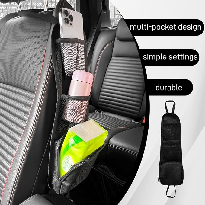 Car Seat Side Organizer, Seat Side Storage Pocket, Multifunctional Mesh Net Pocket, Car Multi-Pockets Backseat Organizer Side Hanging Bag for Storage Coins, Cell Phones, Glasses (Black, 1PCS) - Image 6