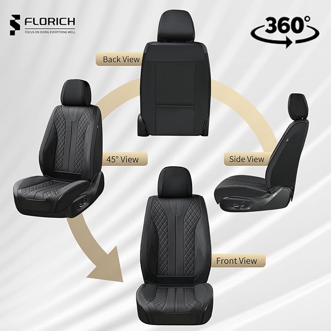 FLORICH Leather Seat Covers Full Set Automotive Seat Covers Black Car Seat Covers Waterproof Front and Back Seat Covers Car Seat Cushion Protector Universal Fit for Most Cars SUV Trucks, Black - Image 7