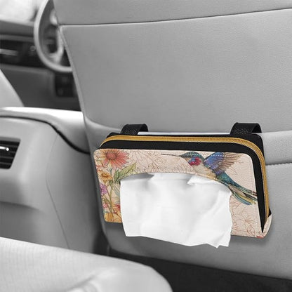 Biyejit 2 Pack Car Tissue Holder, Hummingbirds Flowers Sun Visor Napkin Holder, PU Leather Backseat Tissue case Holder for Vehicle - Image 4
