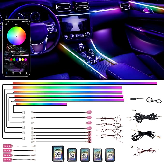Acrylic Interior Car LED Strip Lights, Dreamcolor 18-in-1 Car Ambient Lighting Kit, with APP Control, 622 LED Fiber Optic Strip Lights for Cars, Supports Neon Sync with Music DIY Mode. by Unknown