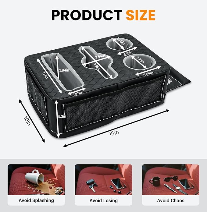 Car Cup Holder Back Seat Cup Holder for Car Truck Bed Organizer | Boat Couch Sofa Cup Holder Tray Expander Auto Rear Seat Organizer Storage PU Leather for Coffee Drinks Snacks Remote Phone - Image 5