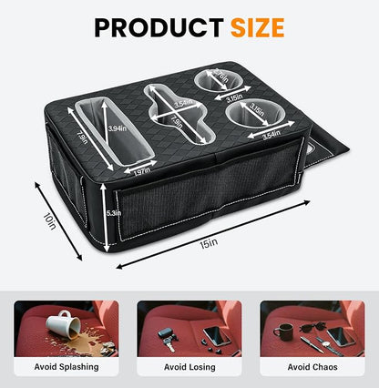 Car Cup Holder Back Seat Cup Holder for Car Truck Bed Organizer | Boat Couch Sofa Cup Holder Tray Expander Auto Rear Seat Organizer Storage PU Leather for Coffee Drinks Snacks Remote Phone - Image 5