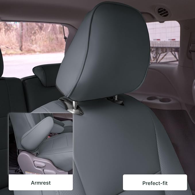 FH Group Custom Fit Car Seat Covers Specifically Made for 2011-2020 Toyota Sienna 7 Passenger, Car Seat Cover 2nd Row, Automotive Seat Covers in Solid Gray Faux Leather, Waterproof and Washable - Image 3
