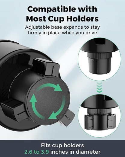 Basix by iOttie Adjustable Dual Cup Holder for Car with Expandable Base, Oversized Main Compartment, Removable Second Cup or Phone Holder Attachment, Fits Most Vehicles - Image 3