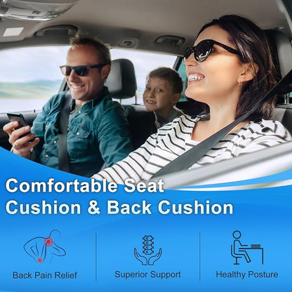Car Seat Cushion with Back Support Pillow, 1.2'' Memory Foam, Black | Memory Foam Car Cushion for Long Driving, Truck, Office Chair, Tailbone and Lower Back Support - Image 6