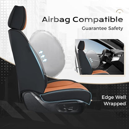 Coverado Car Seat Covers Full Set, Front Seat Covers with Lumbar Support and Back Seat Cover Waterproof Leather Automotive Seat Cover, Universal Car Interior Protectors Cushion for Most Cars - Image 3