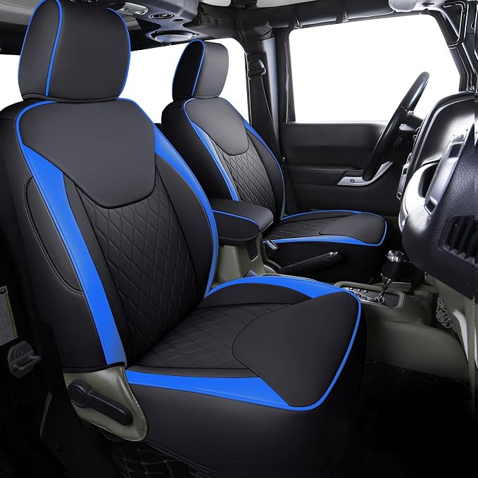 Coverado Seat Covers 4-Door Fullset for Jeep Wrangler JK, Waterproof Blue Car Seat Covers for Truck Automotive Seat Covers Custom Fit for 2007-2017 Jeep Wrangler（Blue） by COVERADOAUTO