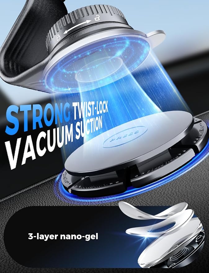 Magsafe Car Mount, Bendable Alloy Arm Magnetic Phone Holders for Your Car | 8” long, Dashboard, Windshield, Vacuum Suction Cup, 22 N55 Magnets, 2.75” Mount Pad, Fits iPhone 17 16 15 14 13 12 Pro Max - Image 4
