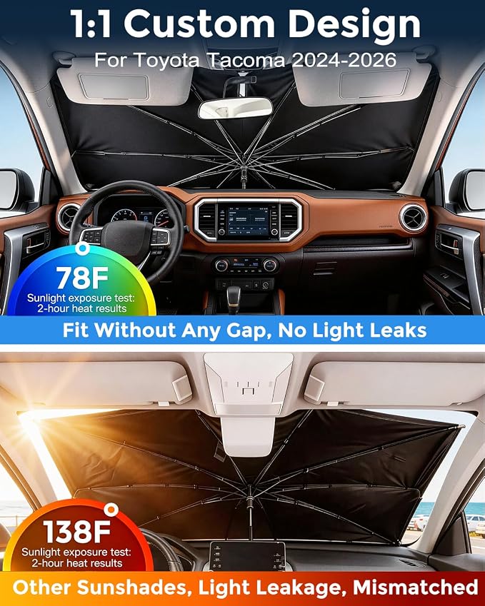 Weektic Custom Windshield Sun Shade Umbrella for Toyota Tacoma 2016-2026, [Double Thickened Ice Crystal Coating] Sun & Heat Protection, Keep Vehicle Cool & Protect Interior - Image 2