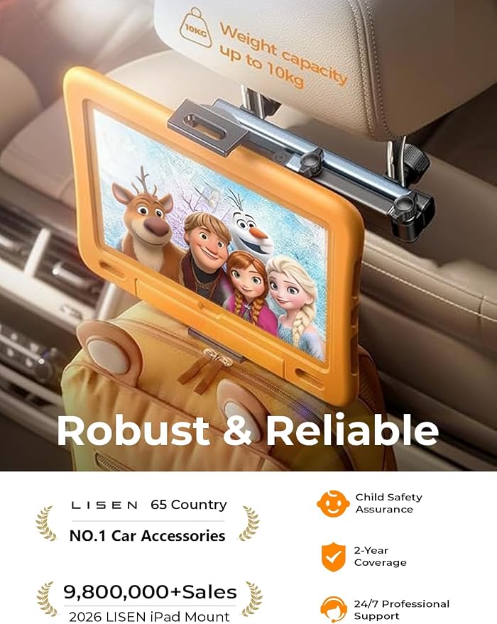LISEN iPad Holder for Car Tablet Mount, Road Trip Essentials Kids Back Seat | Car Accessories for Women Interior Kit Organizer Back Seat, Toddler Travel Essential for Car Trip, iPad Car Mount Headrest - Image 4