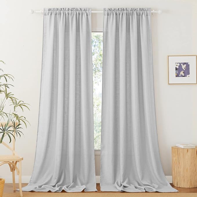 RYB HOME Semi Sheer Curtains 102 inches Long for Living Room | Vertical Soft, Machine Washable, Light Filtering Drapes, Dove Grey, Rod Pocket, W52 x L102, 2 Panels by RYBHOME