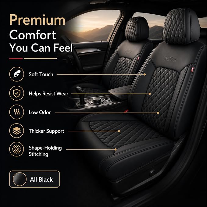 Black Thick Nappa Leather Automotive Car Seat Covers Set of 1 | Univerasal Fit,3D Contoured,Full Coverage,Waterproof,ThickTexture Nappa Leather,for most Suvs Trucks Sedans - Image 2