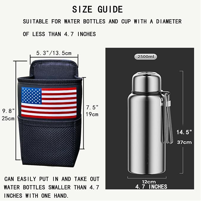 Large Car Cup Holder Expander Big Drinks Holder Bag (Black-US Flag) | Fits Large 24/36/40/46oz Water Bottles,- Universal Auto Vehicle for Cars, SUV & Truck RV's golf-carts - Image 4