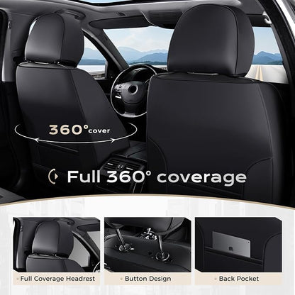 Coverado Car Seat Covers with Lumbar Support, Front Covers for Cars, Universal Automotive Seat Cover, Waterproof, Leather Car Seat Cushion, Interior Seat Protectors for Most Cars - Image 4