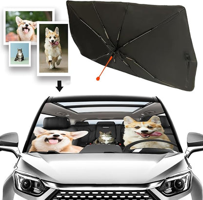 Socira Pet Dog Cat Custom Windshield Sun Shade Custom Fit Umbrella | Foldable Personalized Car Visor Umbrella Customized Sun Shade Cover Sunshade Front Window Cover Car Accessories 57" X 30" by Socira