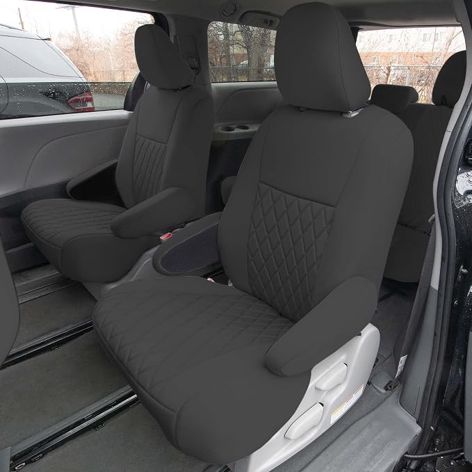 FH Group Custom Fit Car Seat Covers Specifically Made for 2011-2020 Toyota Sienna 7 Seater with Ultraflex Neoprene Water Resistant Automotive Seat Covers - 2nd Row Black - Image 2