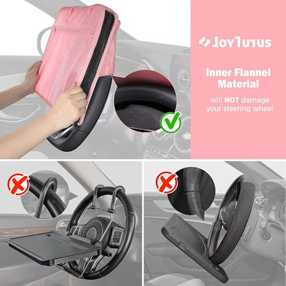 JOYTUTUS 3 in 1 Steering Wheel Eating Tray (Pink), Car Back Seat Laptop Desk, Multifunctional Office Bag Car Work Table for Writing, Car Organizer for Kids, Commuters, Family - Image 2