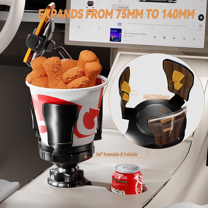 EXELIQ 2-in-1 Cup Holder Expander with Phone Mount, Adjustable Cup Holder | Fits Large Bottles, Tumblers & Fast Food Drinks, 360° Rotating Phone Mount for 4.7–7" Smartphones, Universal Car Use - Image 4