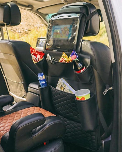 Set Seat Back Organizer & Car Seat Protector Hexy Waterproof & Non-Slip Protector for Child Car Cushion for Leather and Fabric Seats (Black Set 1) - Image 7