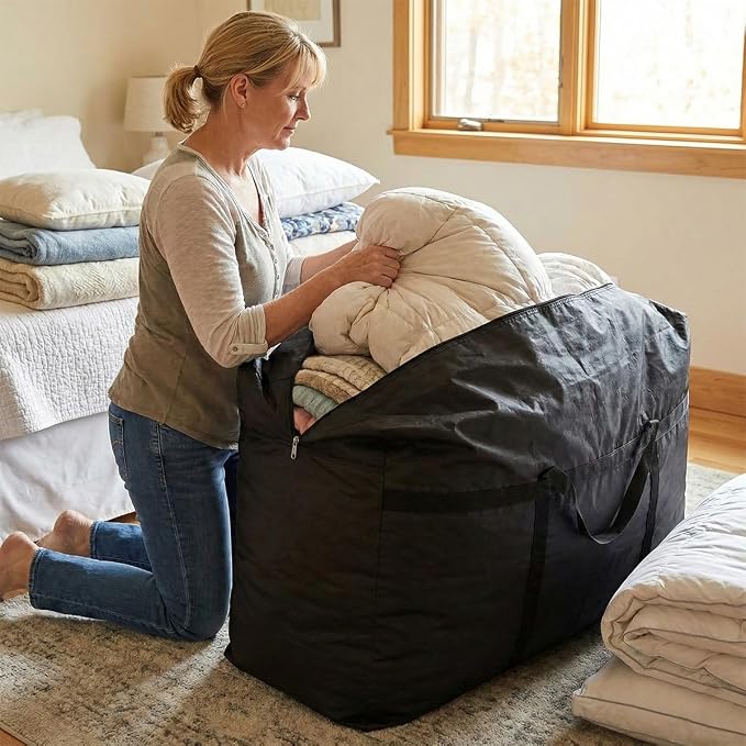 Extra-large Tarp Storage Bag (Black, 45Gal/170L) | Double Zipper, Moisture Resistant and Dustproof, Lightweight Foldable for Moving, Travel, Camping, and Seasonal Organization - Image 3