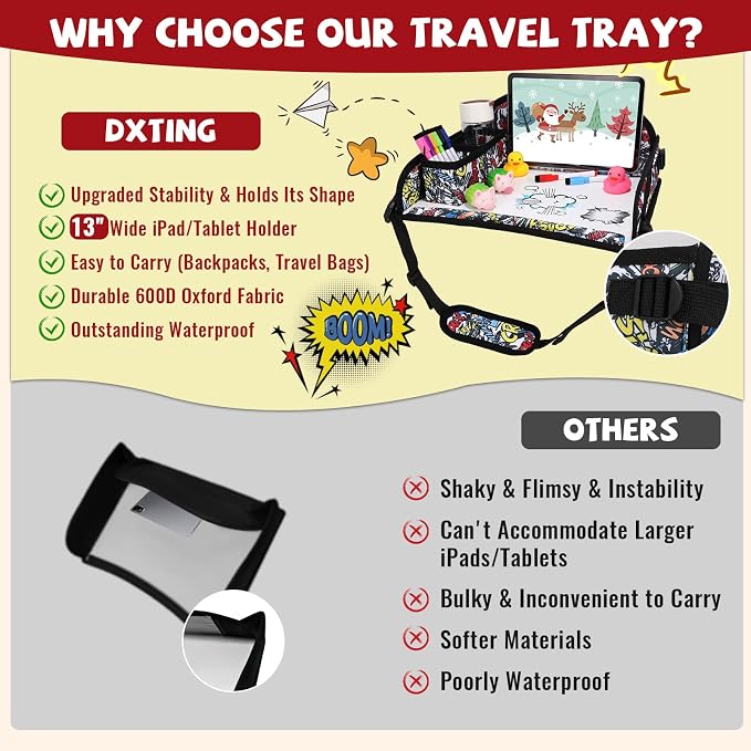 Kids Travel Tray for Airplane - Toddler Car Seat Table Tray, Road Trip Essentials for Boys & Girls, Carseat Lap Desk for Kids Road Trip Activities, Graffiti - Image 4