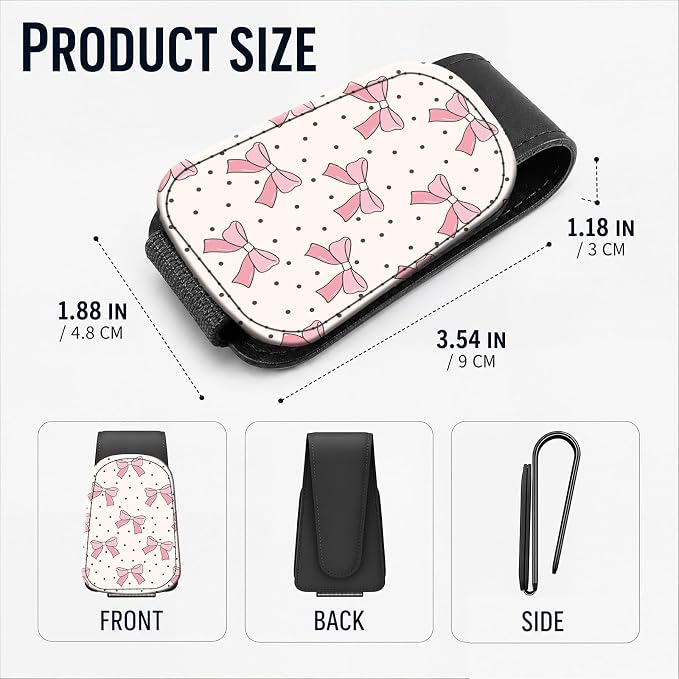 Leather Magnetic Sunglass Holder for Car Sun Visor, Cute Eyeglass Ticket Card Hanger Clip, Universal Auto Interior Accessories for SUV Pickup Truck, Pink Bow - Image 3