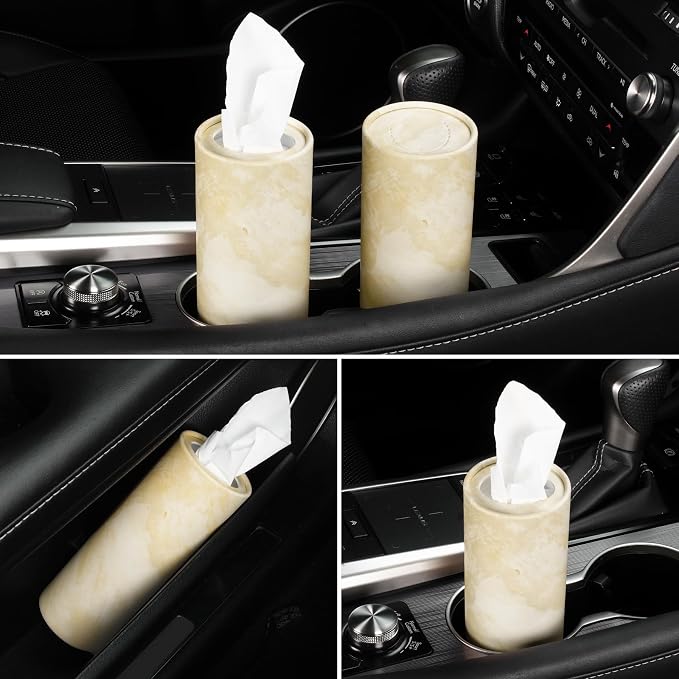 SINGARO Car Tissue Holder, 4 Pack Car Cup Holder Facial Tissues with Travel Tissue Bag, Quick and Convenient Flower Combination Box(4 Canisters/200 Tissues) Beige - Image 5
