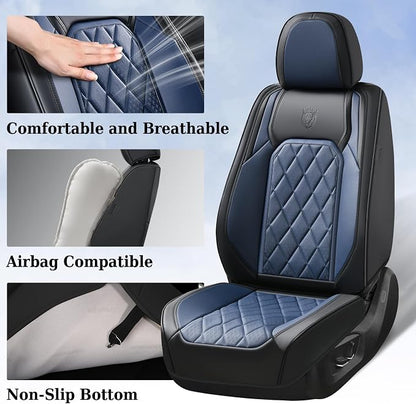 Coverado Car Seat Covers Full Set, Luxury Faux Leather Waterproof Seat Cover, Black and Blue Car Seat Covers, Car Seat Protector, Automotive Seat Covers Universal Fit for Most Cars, Black&Blue - Image 6