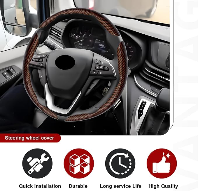 3pcs Universal Carbon Fiber Steering Wheel Cover - Anti-Slip & Segmented Design, Universal 99% Durable Steering Wheel Protector for Men and Women, Car Interior Accessory (Brown) - Image 5