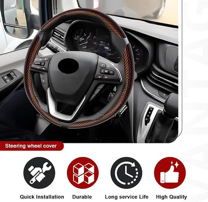 3pcs Universal Carbon Fiber Steering Wheel Cover - Anti-Slip & Segmented Design, Universal 99% Durable Steering Wheel Protector for Men and Women, Car Interior Accessory (Brown) - Image 5