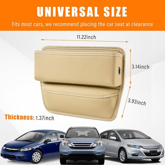 Ziciner Car Seat Gap Organizer, Premium Leather Auto Seat Storage Box, Vehicle Adjustable Front Seat Gap Filler, Car Seat Side Pocket Organizer for Phones, Glasses, Keys, Money, Cards (Beige) - Image 2