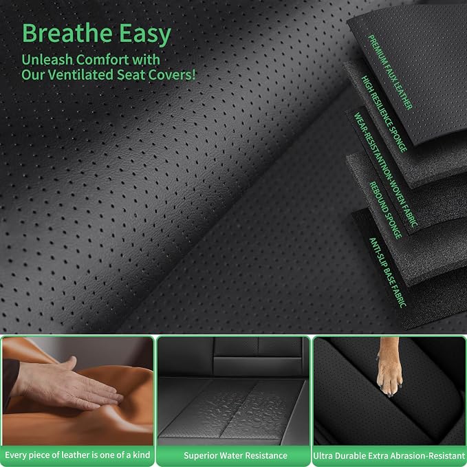 Fit Versa Car Seat Covers for Nissan Versa 2007-2024 2025 2026 -Upgraded Premium Waterproof & Breathable Leather, Airbag Compatible, All-Weather Seat Cushion Protector,2 Front/Black - Image 6