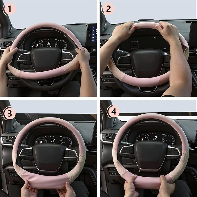 KAFEEK Pink Steering Wheel Cover Women, Cooling Ice Silk, Universal 15 Inch | Microfiber Leather, Ultra Breathable Mesh, Anti-Slip, Heat Resistant Summer Cool, Cute Car Accessories - Image 7