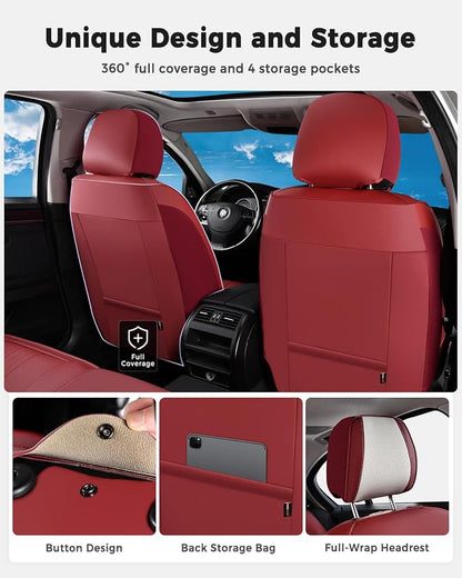 Huidasource Red White Front Seat Cover, Luxury Faux Leather Front Car Seat Cover Front Seats, Compatible with Airbags, Cooling＆Heating, Universal Fit for Most Cars, Vans, Trucks, SUVs, Red＆White - Image 4