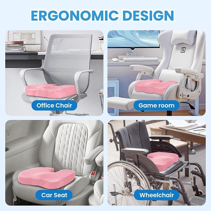 Seat Cushion, Memory Foam Office Chair Cushion - Pink, X-Large | for Car Seat, Airplane, Desk Chair - Sciatica & Hip & Coccyx Pain Relief Cushion for Long Sitting Office Workers, Car Drivers - Image 5