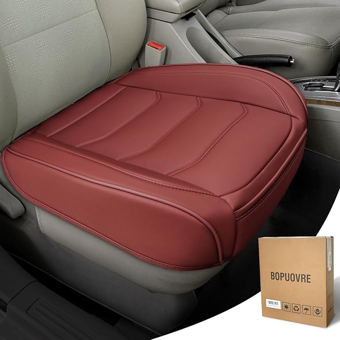 BOPUOVRE Car Seat Cover for Luxury & Comfort PU Leather | Anti Slip Full Wrap Protection Storage Pocket Bottom Cushion Universal Fit 95% Vehicles Dull Red 1 Piece by BOPUOVRE