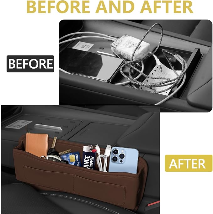Car Seat Gap Filler Organizer with Card Holder, Leather Center Console Side Seat Gap Storage Box, Automotive Seat Organizer with Pocket for Glasses Phone Card, Car Accessories (Brown) - Image 5