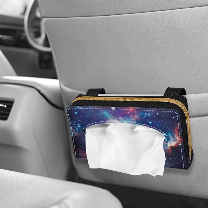 Biyejit 2 Pack Car Tissue Holder, Galaxy Space Print Hanging Napkin Case, PU Leather Tissue Box for Sun Visor, Backseat Decor - Image 4