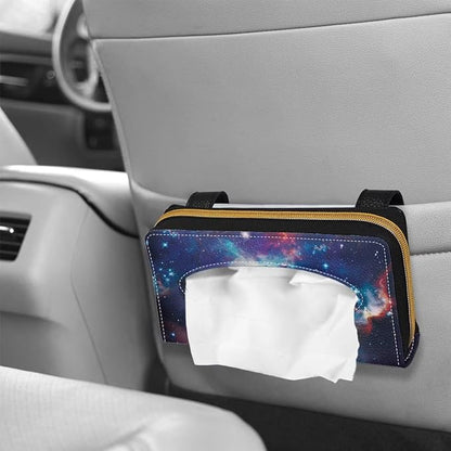 Biyejit Car Tissue Holder, Galaxy Space Print Hanging Napkin Case, PU Leather Tissue Box for Car Sun Visor, Backseat for Car Decor - Image 4