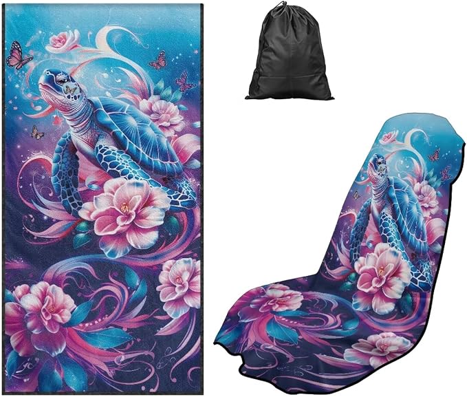 Sea Turtle Floral Car Seat Towel with Storage Bag Sweat Auto Interior Seat Protector Animal Sea Turtle Car Interior Accessories Driver Seat Cushion Towel Cover Automotive Seat Cushion Pads by YMPUDXFI