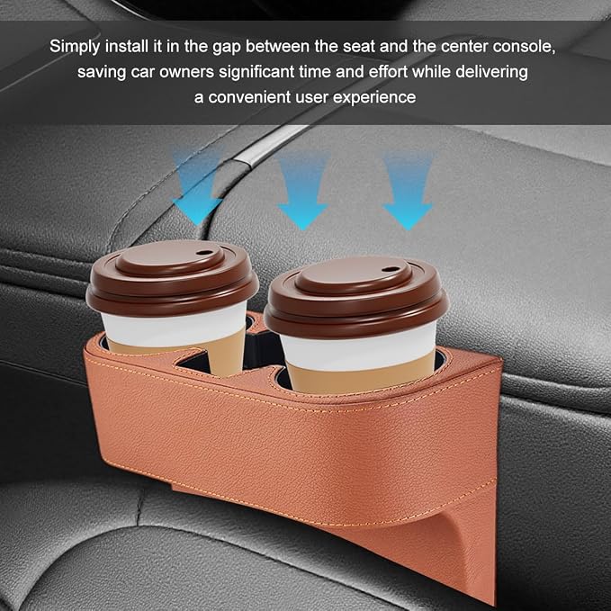 Car Seat Gap Filler Organizer, Multifunctional Auto Console Side Storage Box with Cup Holder, Universal Leather Cup Holder Front Seat Crevice Filler for Car Truck SUV (Brown) - Image 6