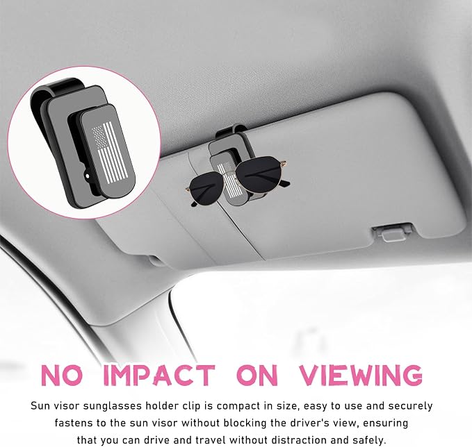 Ohleats Sunglasses Holder for Car Sun Visor, US Flag Metal Auto Eyeglass Hanger Clip, Multi-Function Ticket Card Clip Eyeglasses Mount, Truck Car Accessories for Men Women (Gray) - Image 4